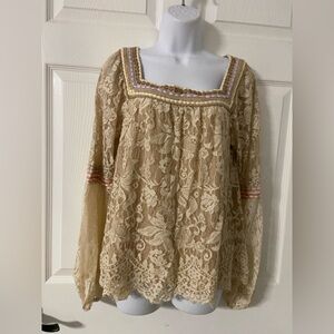 T37a- BLANK LONDON Cream Embroidered Laced BOHO Top